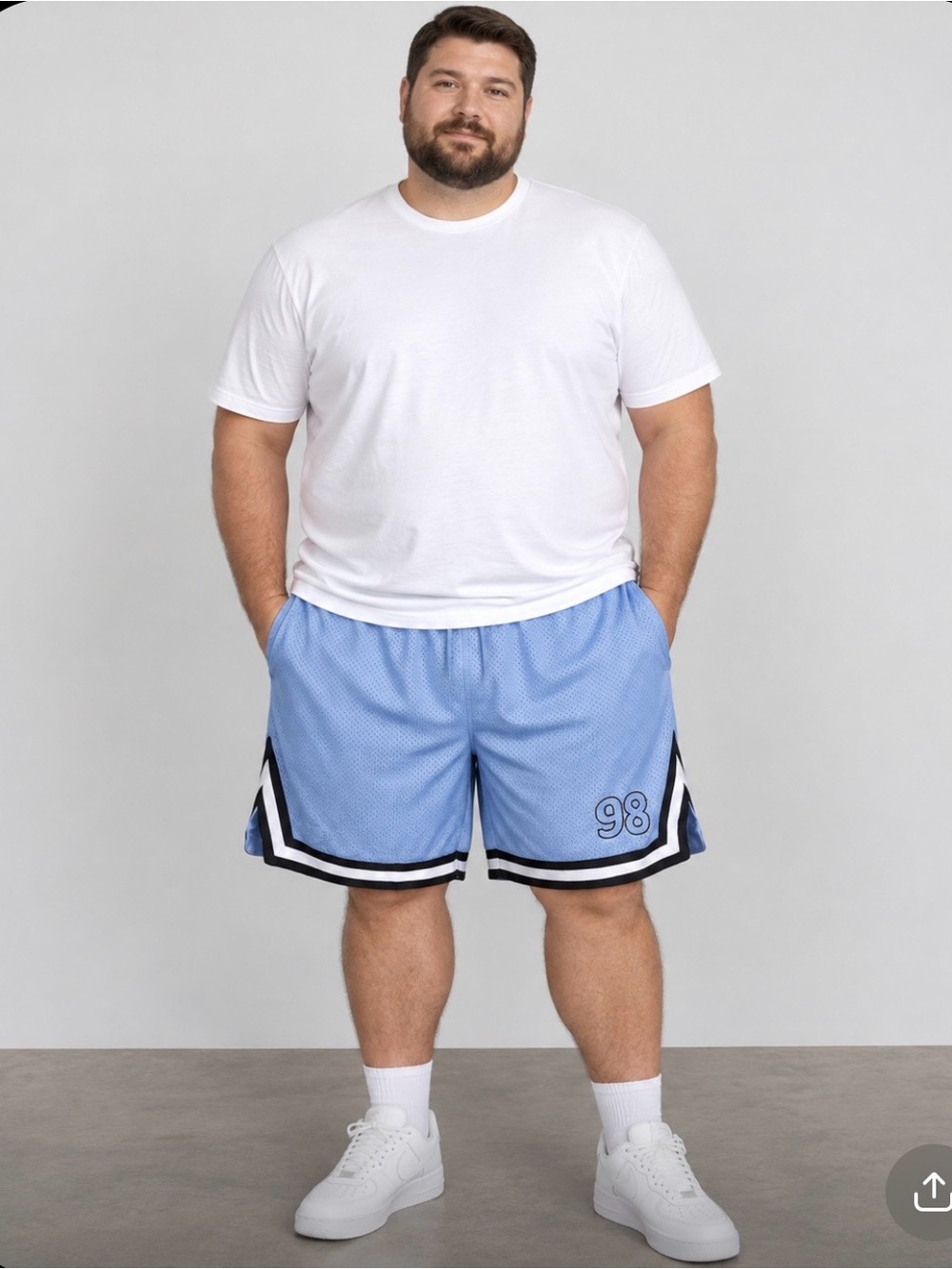 Snipes Chambray Blue Men's Athletic Mesh Shorts, Zipper Pockets-Size XXL
